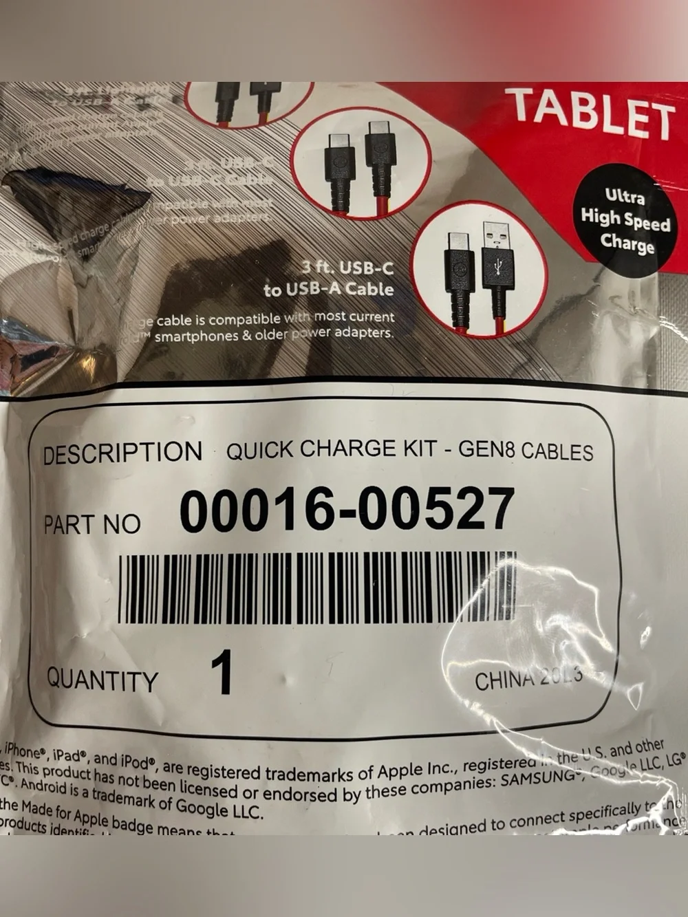 OEM TOYOTA QUICK CHARGE CABLE KIT Part 00016-00527 IPHONE ANDROID USBA USBC New